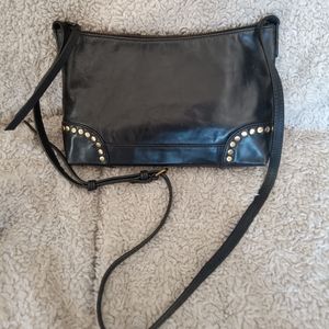 KK Kleo vintage black leather crossbody goat skin studded purse